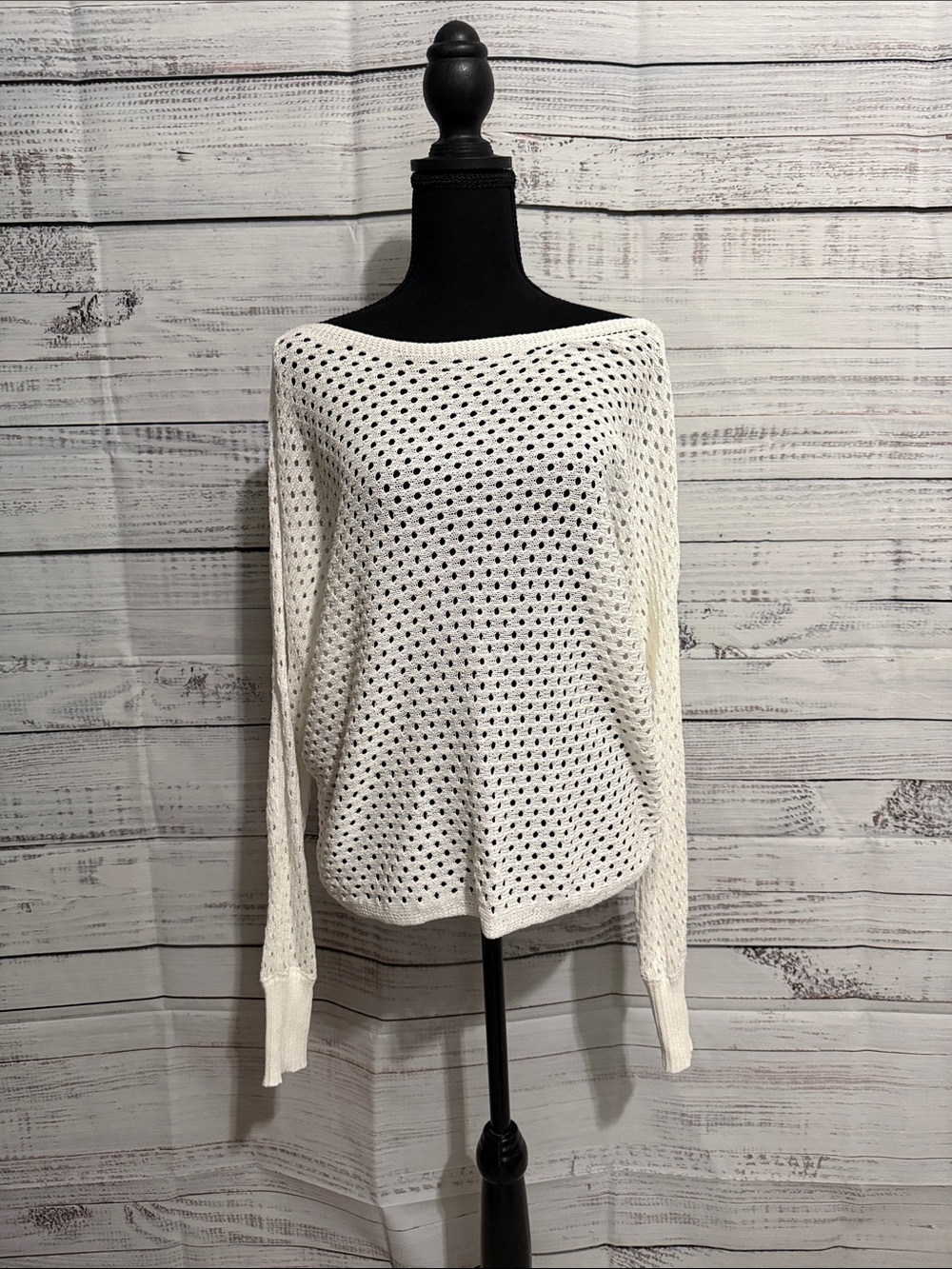 eesome White Open-Knit Off-Shoulder Sweater